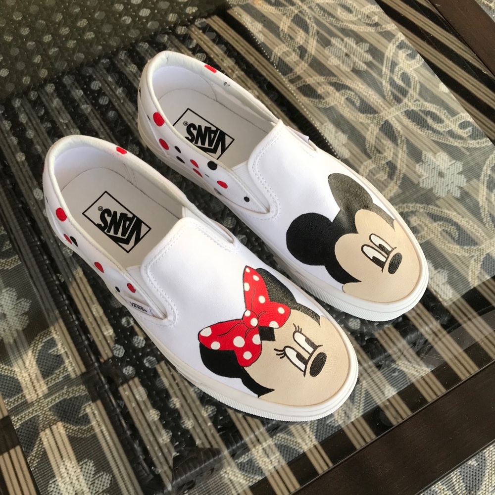 White Vans hand painted Disney theme